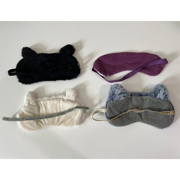 4 Kids Child Sleeping Animal Eye Masks  - Unicorn, Bear, Cat, Purple Plaid - Picture 2 of 2